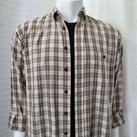 BURBERRY LONDON Button Down Shirt Plaid Brown Tan Made in USA Men's M - Picture 11 of 12